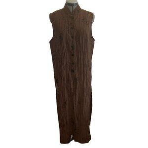 Avenue Sleeveless Brown Kimono Style Maxi Top With Black Floral Pattern 14/16